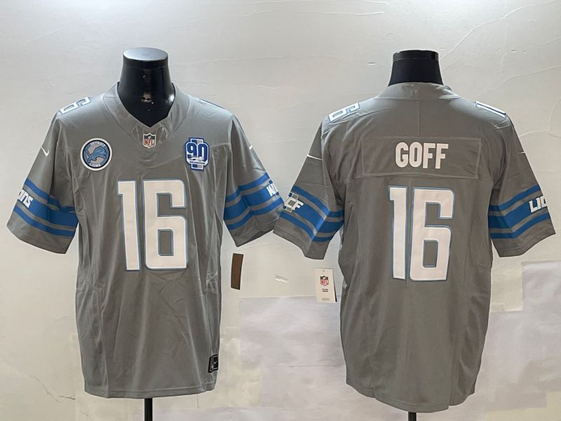 Men Detroit Lions #16 Goff Grey three generations 2024 Nike Limited NFL Jersey style 11023